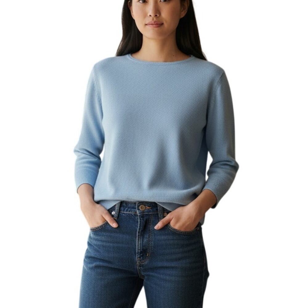 Halogen Blue Cashmere Wool Sweater Womens Sz XS Quiet Luxury Minimalist Academia